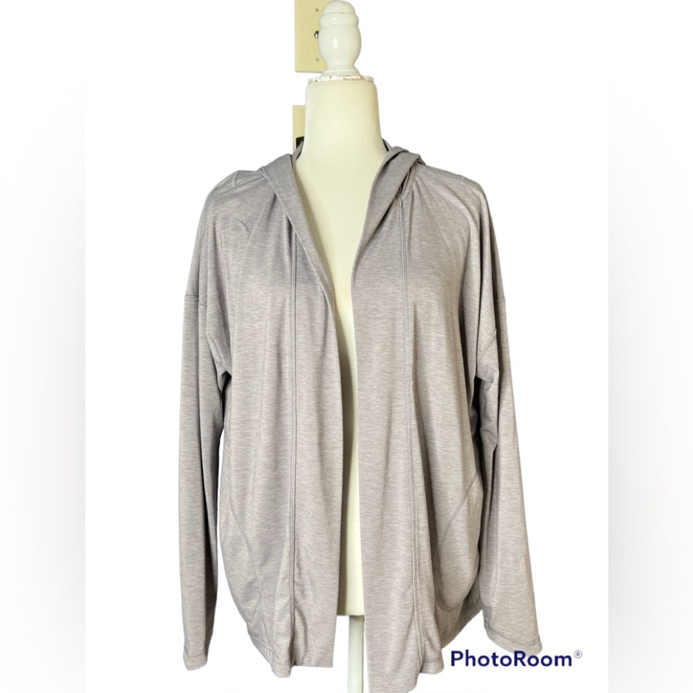 Indygena Taupe Tan Open Front Hooded Jacket size Small Activewear Hoodie Akoro